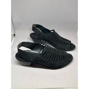 Paul Green Talia Black Suede Cutout Slingback Chunky Heel Shoes $415 Size 5.5